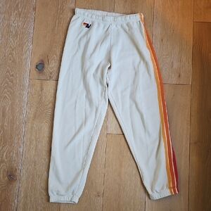 Aviator Nation Cream Track Pants with Multicolor Stripes